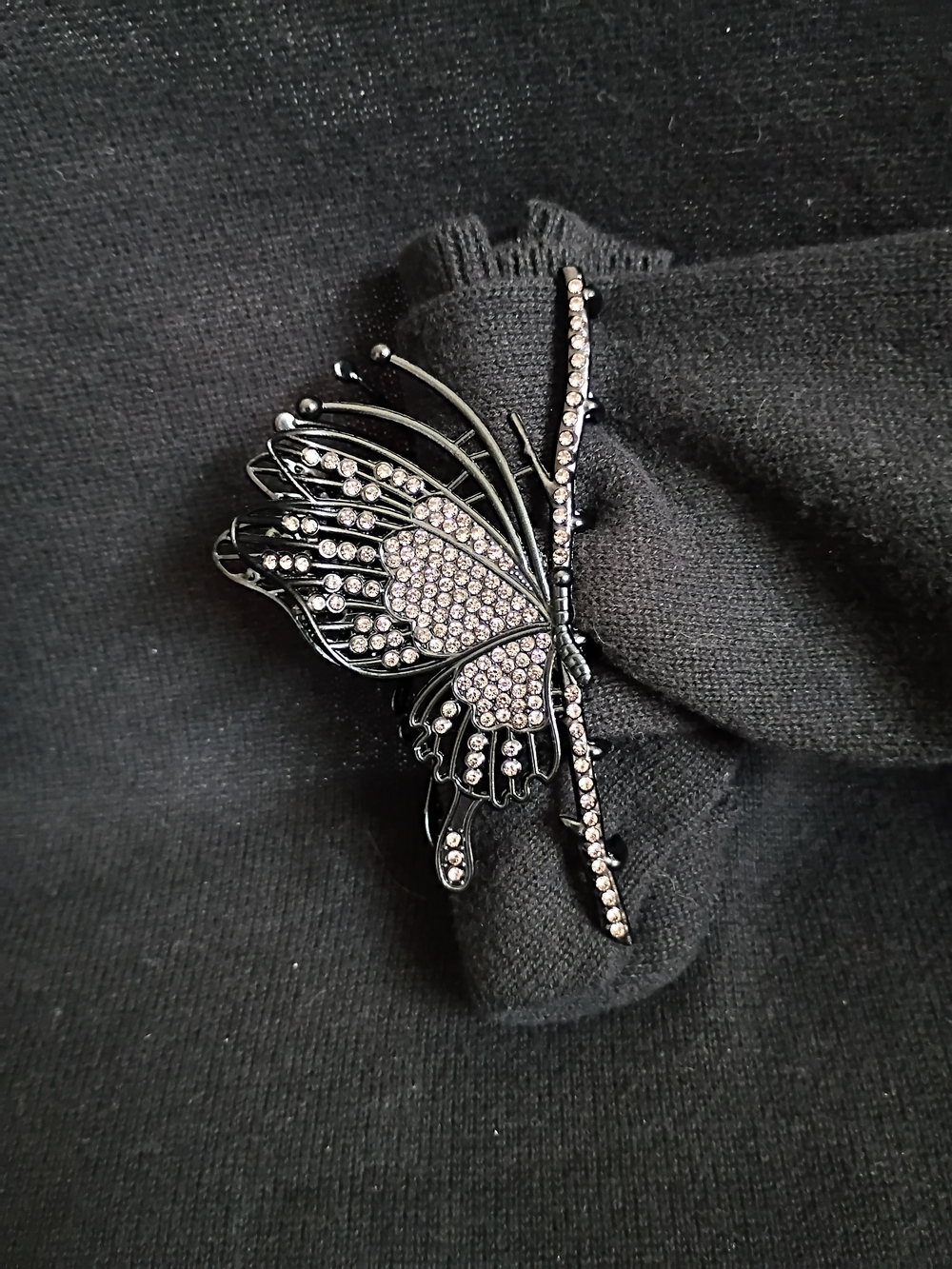 Crystal Butterfly Hair Clip in Black and Silver